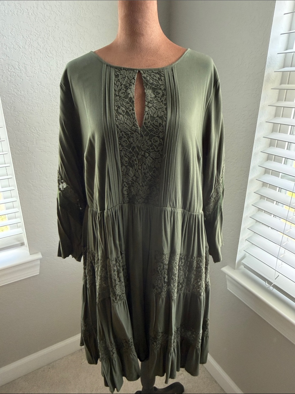 torrid Olive Green Lace-Panel Midi Dress